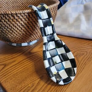 MacKenzie-Childs White Ceramic Spoon Rest with Gold Accent